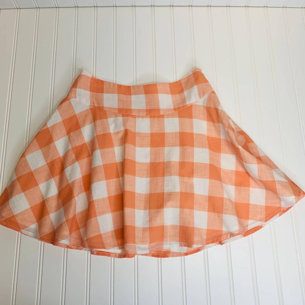 L'Academie Orange and White Checkered Mini Skirt
